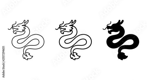 Photography Stylized Dragon Icons, Mythical Creature Vector Graphics, Asian Folklore Symbol