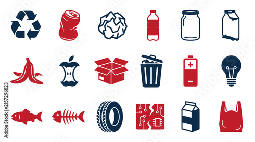 Recycling Icons Set: Trash, Waste, and Sustainability Symbols