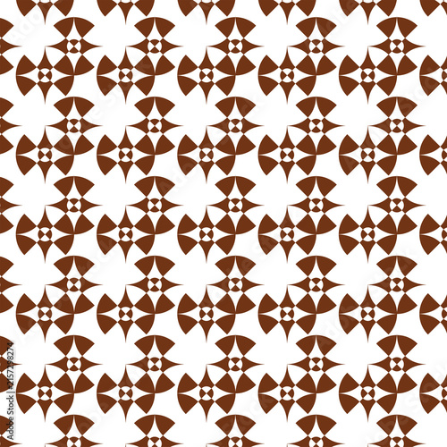Seamless pattern with butterflies, abstract geometric motif, asymmetric staggered grid, central star or diamond axes, pinwheel-like and crown-like geometric icons, retro mid-century, Modern, graphic 