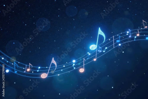Celestial Symphony Glowing Musical Notes Dancing Across a Starry Night Sky
