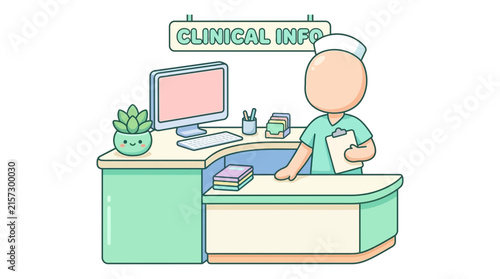 Foto Medical receptionist at hospital clinical information desk