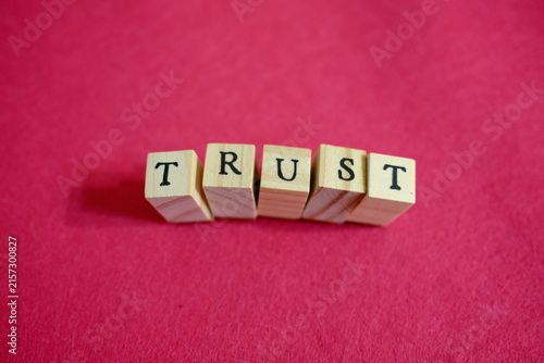 Obraz na płótnie Wooden letters forming TRUST word on deep pink background, trust and relationship concept