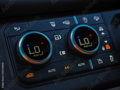 Car dashboard air conditioning climate control panel, copy space