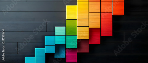 Colorful wooden blocks stacked in a pattern.