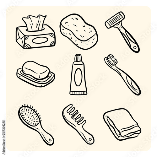 Personal Care and Bathroom Equipment Doodle Set