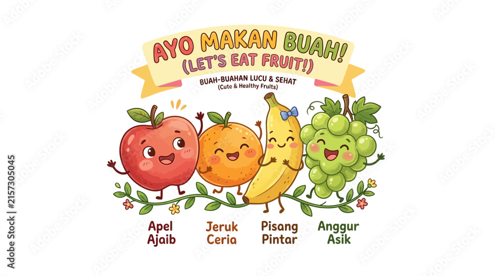 Fototapeta premium Cute fruit characters with text