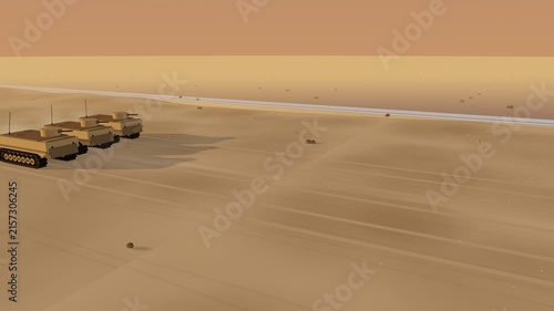 Amphibious carriers line abreast to shore, seamless 3D loop animation.