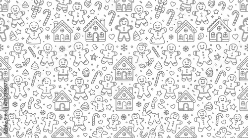 Christmas pattern with gingerbread man and house