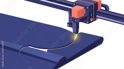 Robotic Laser Cutting Machine Following Fabric Path for Automated Textile Manufacturing. Industrial Automation and Precision Engineering Concept.