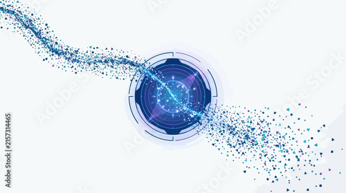 Galaxy Data Flow Concept with Particle Stream and Digital Network Core. Futuristic Technology and Ai Analytics Visualization.