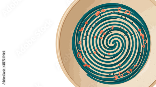 Ceramic Bowl with Spiral Pattern Design in Blue and Red. Handcrafted Decorative Pottery Illustration for Home Decor and Kitchenware.
