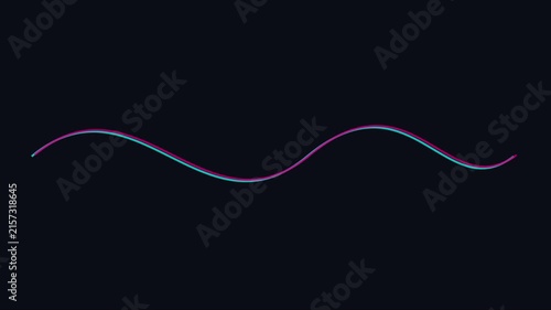 Minimalist neon wave animation: abstract glowing purple and cyan sine line motion on dark 4k background