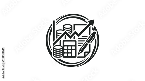Business metrics emblem with calculator and upward arrow.