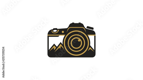 Camera lens mountain landscape icon.
