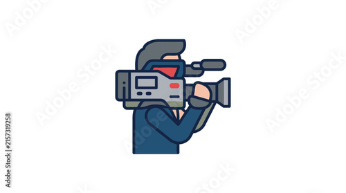 Cameraman filming with a shoulder mounted broadcast video camera