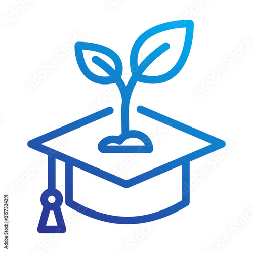Mortarboard with growing plant icon line gradient style