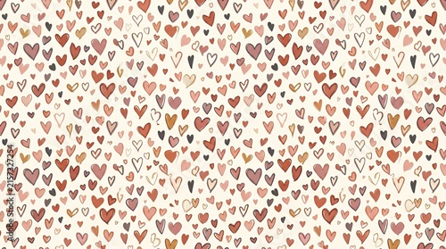 Warm toned hand drawn hearts seamless pattern.