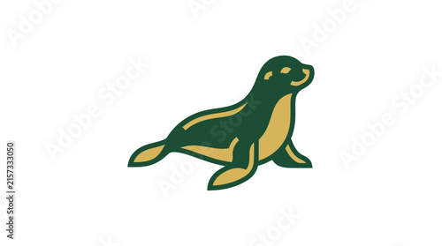 Green and Gold Seal Logo Icon Isolated
