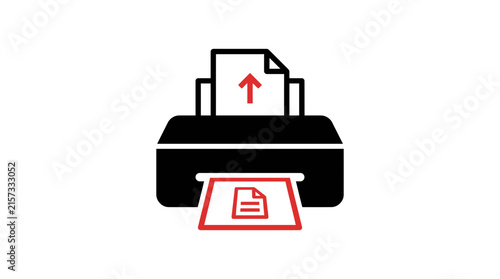 Printer with document icon, printing concept, isolated on transparent background