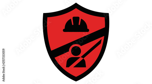 Safety Shield Icon: Hard Hat and Seatbelt, Industrial Safety Symbol