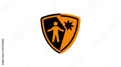 Shield Icon with Human Figure and Starburst, Isolated
