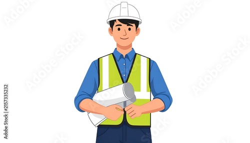 Professional construction worker in safety gear smiling.