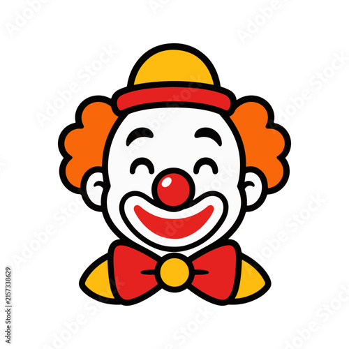 Cute smiling circus clown head with red bow tie icon