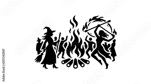 Witches Dancing Around a Bonfire Celebration.
