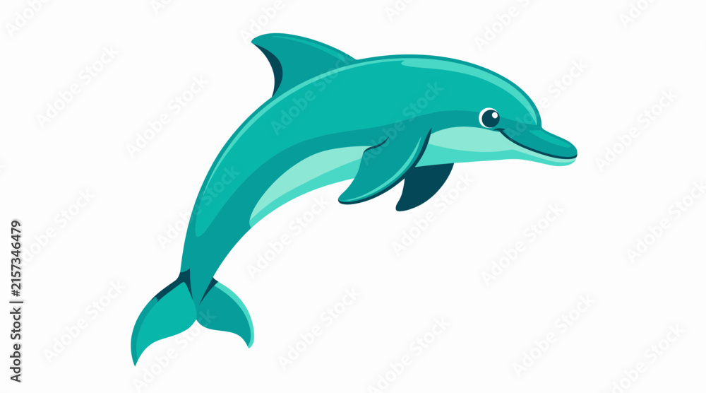 Fototapeta premium cartoon dolphin swimming, marine mammal, ocean creature