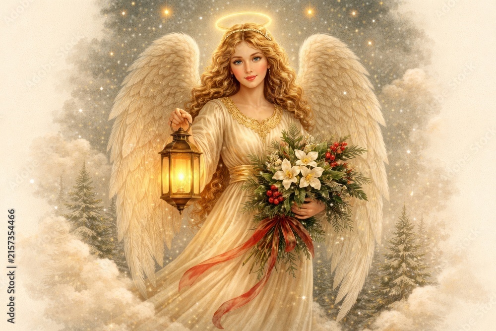 Fototapeta premium Ethereal angel holding lantern