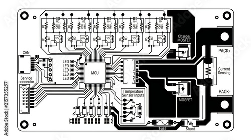 Obraz na plátne Black and white printed circuit board technical schematic diagram
