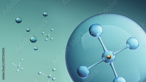 Molecule encapsulated inside protective glass sphere, surrounded by free floating molecules
