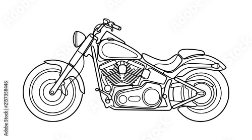 Obraz na płótnie Motorcycle illustration, isolated black and white outline vector graphic