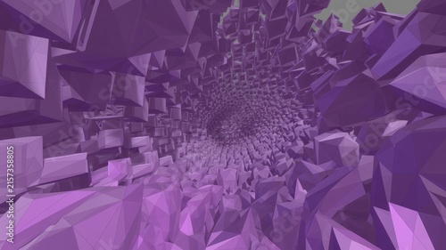 Abstract Purple Low Poly Tunnel 3D Rendering Crystalline Structure Digital Art Visual