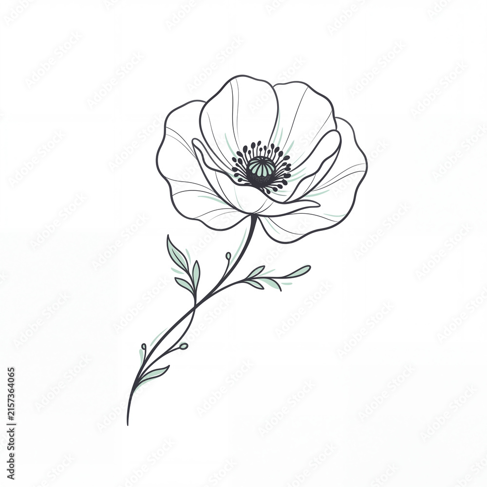 Obraz premium Delicate line drawing of a flower with stem and leaves