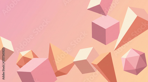 Fotografie Abstract geometric shapes in soft pastel pink with displays scattered geometric