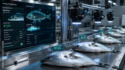 Automated AI quality inspection of fresh fish on a seafood processing line
