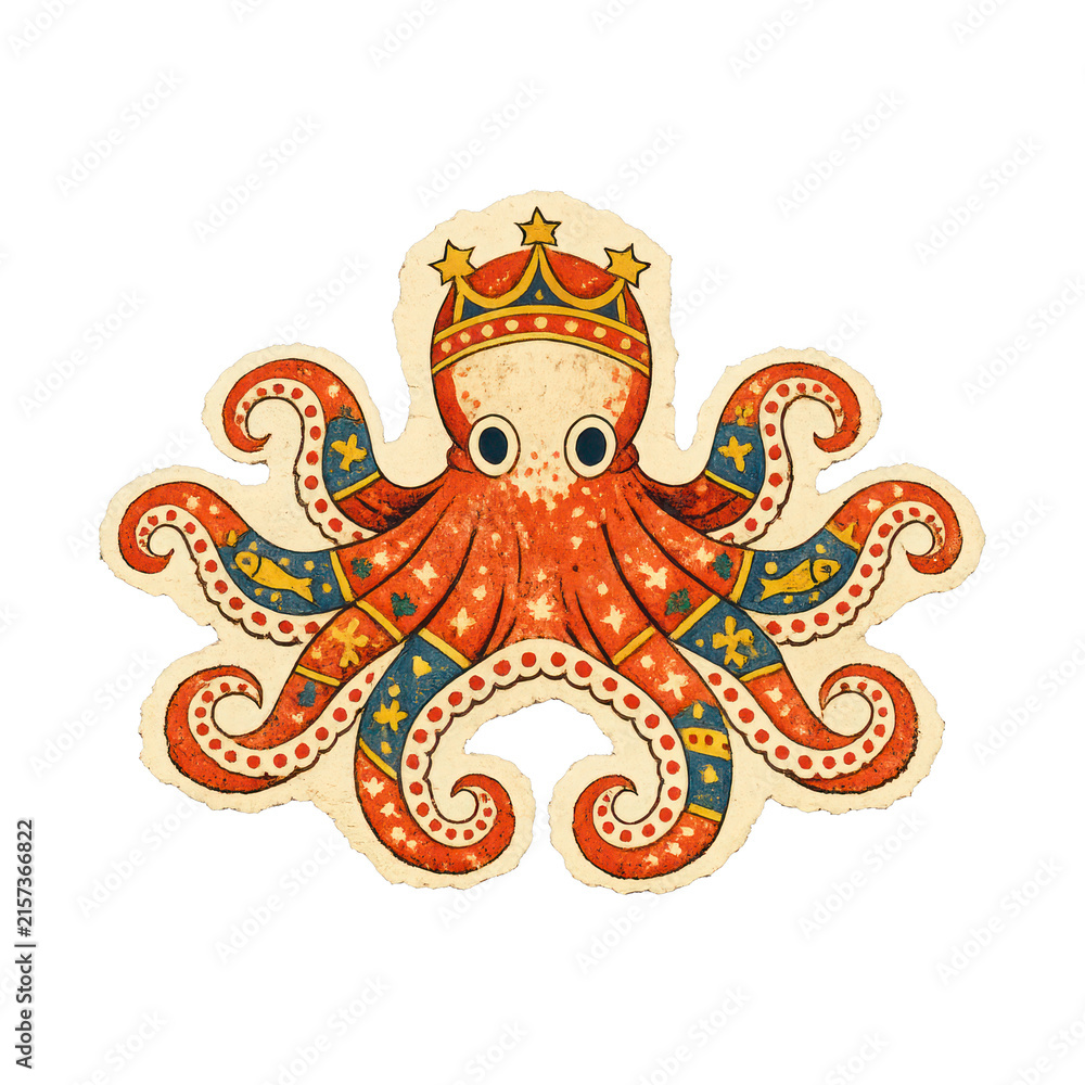 Naklejka premium PNG Whimsical crowned octopus illustration.