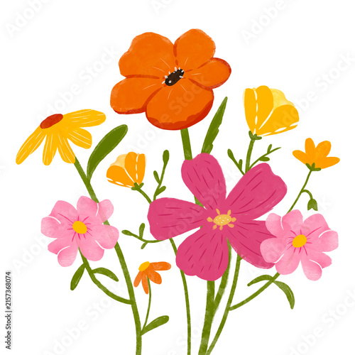 bouquet of flowers watercolor art. Flowers illustration. Cute colorful element for wedding, card, animation, background.