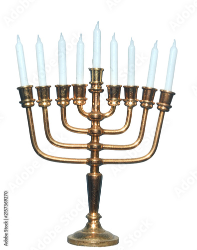 фотографія Gold menorah with white candles PNG