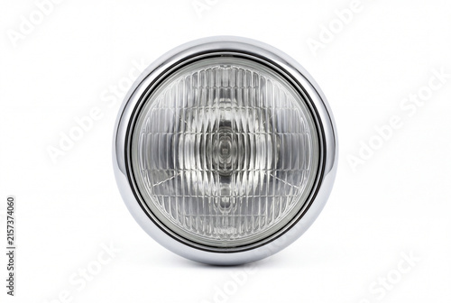 Round vintage car headlight isolated on white background
