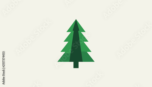 Stylized evergreen pine tree in shades of green, representing nature, Christmas, or forestry on a light cream background.
