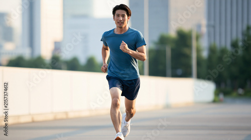 軽やかに屋外をランニングする男性