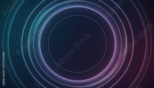 Abstract concentric circles with neon glow