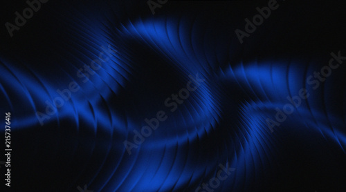 Abstract blue and black smooth gradient ribbed glass background waves.
