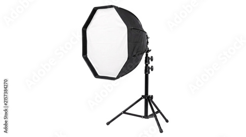 Octagonal softbox light modifier on stand isolated on png transparent background