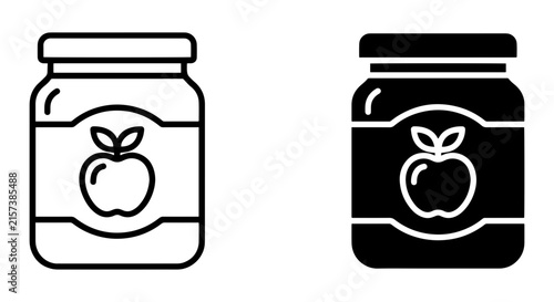 Apple Jam Jar Icons, Food Preserve Container Vector Graphics, Sweet Fruit Spread Labels