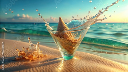 A delicate glass cone shattered by warm sunlight danced above turquoise waters as a minty treat dissolved in golden sand