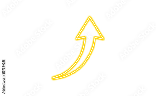 Принти на полотні Glowing yellow neon arrow pointing upwards isolated on transparent background