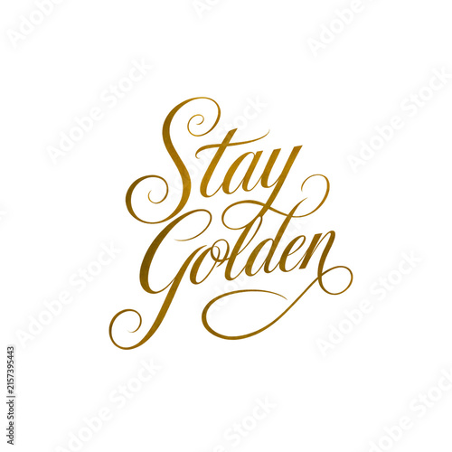 Elegant and inspiring calligraphic script saying 'Stay Golden' in a beautiful, flowing golden font, perfect for motivational decor or design elements